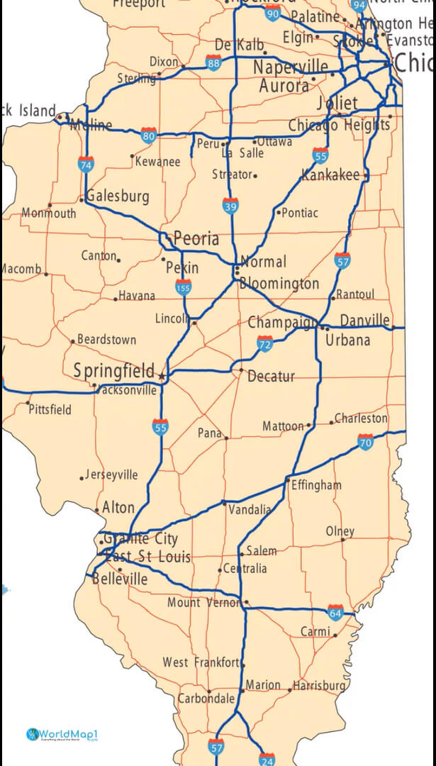 Illinois Interstate Highways and Chicago Map